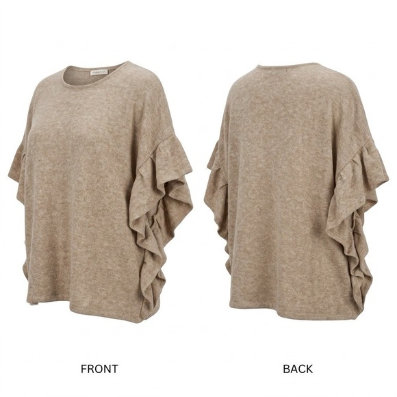 Do everything in love Sweaters - Do Everything In Love Sweater‎ One Size Poncho Ruffle Neutral Boho Minimalist